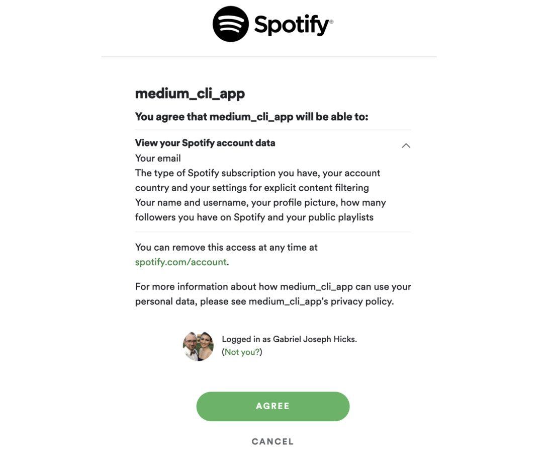 Spotify app authorization GUI